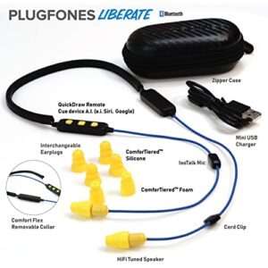 Plugfones Liberate 2.0 Wireless Bluetooth In-Ear Earplug Earbuds- Noise Reduction Headphones with Noise Isolating Mic and Controls (Blue & Yellow)