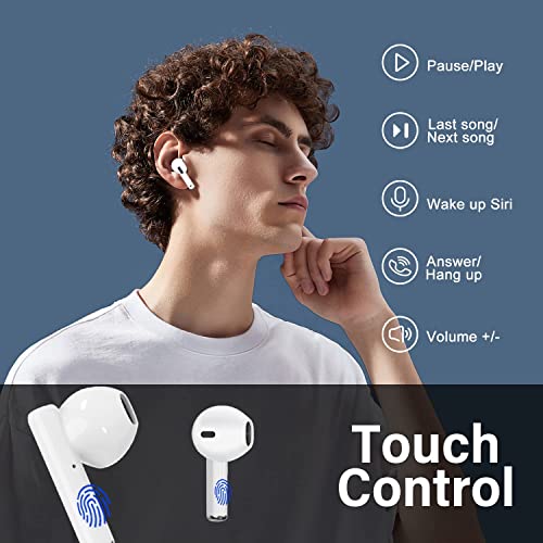 Wireless Earbuds Bluetooth Headphones IPX7 Waterproof Bluetooth Earbuds 25H Playtime Headset with Charging Case Wireless Bluetooth Earphones with Mic for iPhone/Samsung/Android (White)