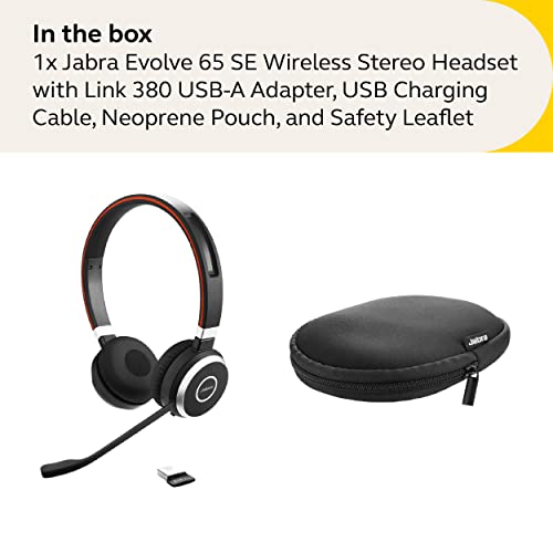 Jabra Evolve 65 SE Link380a MS Stereo- Bluetooth Headset with Noise-Cancelling Microphone, Long-Lasting Battery and Dual Connectivity - Works with All Other Platforms - Black