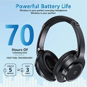 Emuael Bluetooth Headphones Wireless,70H Playtime and 3 EQ Music Modes Over Ear Headphones with Microphone,Foldable Lightweight Headset with Hi-Fi Stereo,Deep Bass for Work Out,Cellphone,PC,TV.