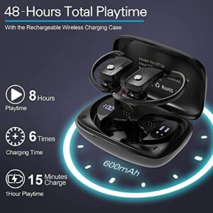 Caymuller Wireless Earbuds Bluetooth Headphones 48Hrs Play Back Sports Earphones with LED Display Over-Ear Buds Built in Mic in Ear Waterproof Headset for Workout Gaming Running