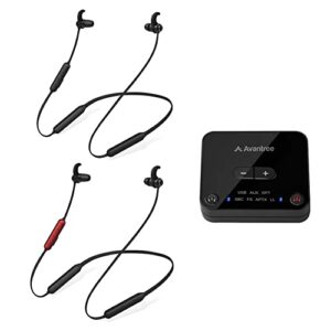 avantree ht41866 wireless earbuds for tv listening (set of 2) with bluetooth transmitter, individual volume control, 20hrs neckband headphones, plug & play, no audio delay