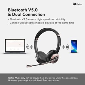 Bluetooth Headset, Wireless Headphones with Microphone Noise Cancelling, On Ear Headphones with Mic Mute, Handsfree PC Headsets for Zoom/Ms Teams/Skype 26H Playtime|Dual Connect|Laptop|iPhone|Tablet