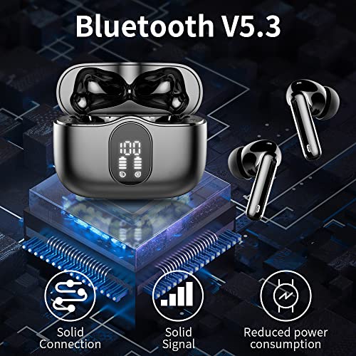 Btootos Wireless Earbud Bluetooth Headphones with 4 Mic,40H Playtime LED Power Display Bluetooth 5.3 True Wireless Earbud,Deep Bass Mini Wireless Headphones in Ear Buds Wireless Earphones Sport Black