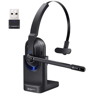 bluetooth headset, wireless headphones with ai-powered environmental noise cancelling microphone (enc) & fast charging stand, lightweight, 45hrs on-ear headphone with usb dongle for pc (black)
