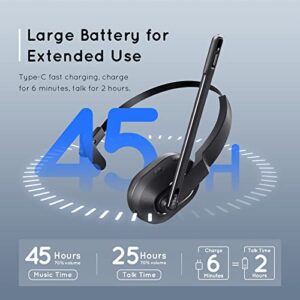 Bluetooth Headset, Wireless Headphones with AI-Powered Environmental Noise Cancelling Microphone (ENC) & Fast Charging Stand, Lightweight, 45Hrs On-Ear Headphone with USB Dongle for PC (Black)