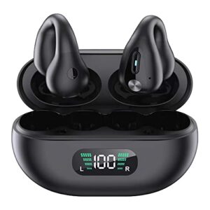 ertuly wireless ear clip bone conduction earbuds open ear headphones bluetooth for android iphone, sport wireless earbuds with earhooks up to 16 hours playtime waterproof outer ear headphones