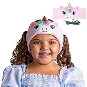cozyphones over the ear headband headphones – kids headphones volume limited with thin speakers & super soft stretchy headband – pink unicorn