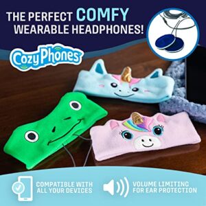 CozyPhones Over The Ear Headband Headphones - Kids Headphones Volume Limited with Thin Speakers & Super Soft Stretchy Headband - Pink Unicorn