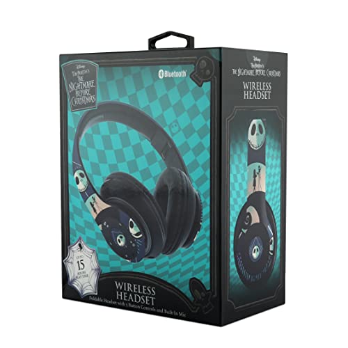 Disney Nightmare Before Christmas Bluetooth Over Ear Headphones, Wireless and Wired Foldable Headset Built-in Microphone - Tim Burton Jack Skellington & Sally - Adults Kids Audifonos Auriculares