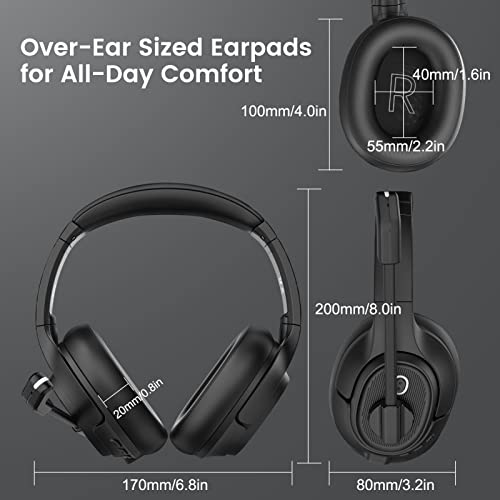 EKSA Bluetooth Headsets with Microphone & USB Dongle, 30 Hours Talk Time & 33ft Range, AI Environmental Noise Cancelling Mic, Over-Ear Wireless Headphone for PC/Laptop/Computer/Home/Work/Office/Zoom