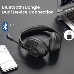 EKSA Bluetooth Headsets with Microphone & USB Dongle, 30 Hours Talk Time & 33ft Range, AI Environmental Noise Cancelling Mic, Over-Ear Wireless Headphone for PC/Laptop/Computer/Home/Work/Office/Zoom