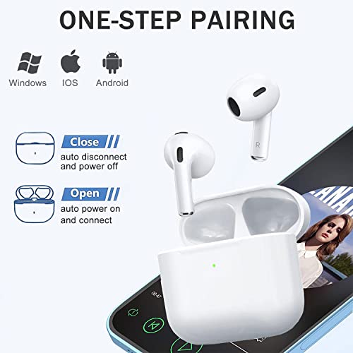 Wireless Earbuds, Air Pro Bluetooth 5.3 Headphones Noise Cancelling Hi-Fi Stereo, 30 Hours Playtime, IPX7 Waterproof in-Ear Earbuds with Microphone, Sports and Work Bluetooth Earbuds, White