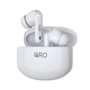 qro classics wireless earbuds, active noise cancelling bluetooth 5.3 headphones, 4 mic headset, touch control, deep bass, water resistant stereo earphones, 30h charging case ios android sport white