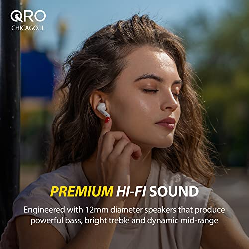 Qro Classics Wireless Earbuds, Active Noise Cancelling Bluetooth 5.3 Headphones, 4 Mic Headset, Touch Control, Deep Bass, Water Resistant Stereo Earphones, 30h Charging Case iOS Android Sport White