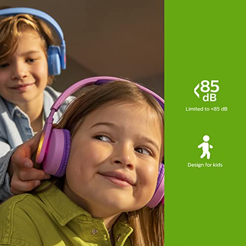 Philips K4206 Kids Wireless On-Ear Headphones, Bluetooth + Cable Connection, 85dB Limit for Safer Hearing, Built-in Mic, 28 Hours Play time, Parental Controls via Philips Headphones