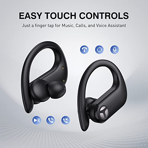 TRANYA X5 Wireless Earbuds, 32H Playtime with USB-C Fast Charging Touch Control Sports Earbuds, Bluetooth 5.3 True Wireless Earbuds with Ear Hook, IPX5 Waterproof Over-Ear Buds for Workout Running.