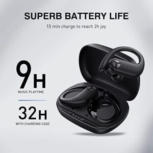 TRANYA X5 Wireless Earbuds, 32H Playtime with USB-C Fast Charging Touch Control Sports Earbuds, Bluetooth 5.3 True Wireless Earbuds with Ear Hook, IPX5 Waterproof Over-Ear Buds for Workout Running.