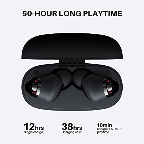 Wireless Earbuds, Tribit Qualcomm QCC3040 Bluetooth 5.2, 4 Mics CVC 8.0 Call Noise Reduction 50H Playtime Clear Calls Volume Control True Wireless Bluetooth Earbuds Earphones, FlyBuds C1 Black