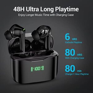 Ear buds Wireless Bluetooth Earbuds,Noise Cancelling Wireless Earbuds with 4 Micro,80H Long Playtime IPX7 Waterproof HiFi Stereo Bluetooth 5.3 Headphone for Android iOS Cell Phone/Computer /Laptop