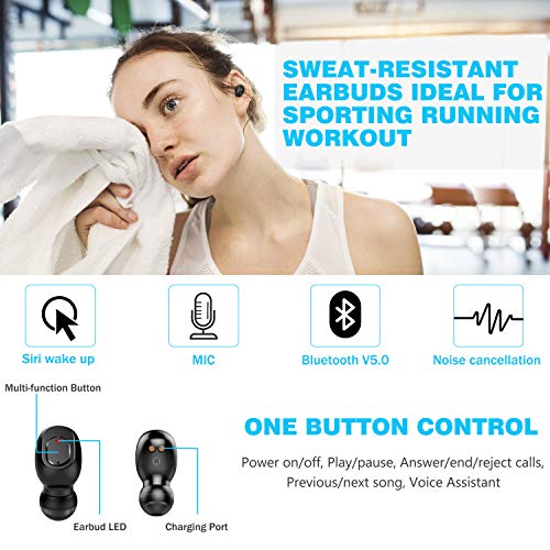 Erligpowht Bluetooth 5.0 Wireless Earbuds with 2000mAh Charging Case Stereo Headphones 90Hours Continuous Playback in Ear Built in Mic Headset Premium Sound with Deep Bass for Sport