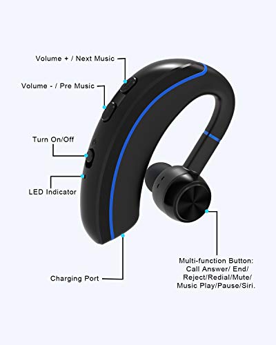 NANAMI Bluetooth Headset, Bluetooth Earpiece V5.0, 320Hrs Ultralight Headphones with Rotatable Mic, Hands-Free Earphones, Noise Cancelling, in-Ear Earbuds for iPhone Android Cell Phone/Laptop/Trucker