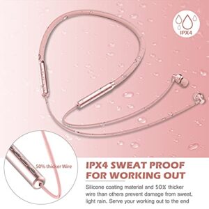 KLOKOL Bluetooth Headphones Neckband V5.0 Wireless Headset Sport Earbuds w/Mic Cordless Noise Canceling Earphones 15Hrs Playtime for Gym Running Compatible with iPhone Samsung Android (Rose Gold)