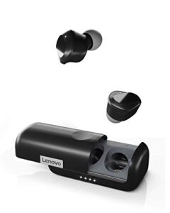 lenovo true wireless earbuds bluetooth 5.0 ipx5 waterproof with usb-c quick charge and built-in microphone for work/travel/gym (black)