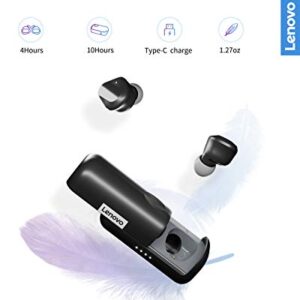 Lenovo True Wireless Earbuds Bluetooth 5.0 IPX5 Waterproof with USB-C Quick Charge and Built-in Microphone for Work/Travel/Gym (Black)