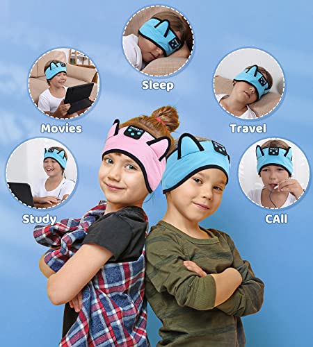 KIDSBAND Kids Headphones Bluetooth Headband Adjustable, Wireless Sleep Headphones for Kids with Wired Playback 3.5 MM Jack for Teens/Boys/Girls/Smartphones/School/Kindle/Airplane Travel/Plane/Tablet