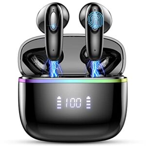 wireless earbud bluetooth 5.3 headphones 40h playtime led power display, bluetoth earbud touch control, ear bud in-ear earphones with mic for android ios, super light & portable, ip7 waterproof