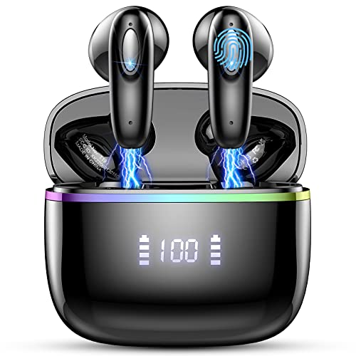 Wireless Earbud Bluetooth 5.3 Headphones 40H Playtime LED Power Display, Bluetoth Earbud Touch Control, Ear Bud in-Ear Earphones with Mic for Android iOS, Super Light & Portable, IP7 Waterproof