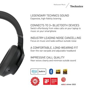 Technics Wireless Noise Cancelling Headphones, High-Fidelity Bluetooth Headphones with Multi-Point Connectivity, Impressive Call Quality, and Comfort Fit - EAH-A800-K Black