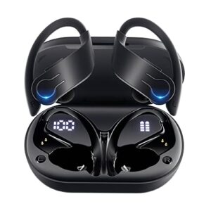 wireless earbuds bluetooth 5.3 headphones 120hrs playtime wireless charging case digital led display over-ear earphones with earhook waterproof headset with microphone for sport running workout