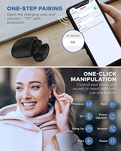 Wireless Earbuds Bluetooth 5.0 Headphones with 30H Cycle Playtime Built-in Mic IPX6 Waterproof Headsets with Charging Case for in-Ear Buds (Black)