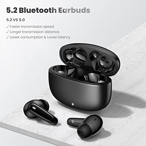 Wireless Earbuds for iPhone 14 Pro Max 13,5.2 Bluetooth Headphones Noise Canceling Ear Buds with Mic Touch Control Bass Stereo Earbuds for Samsung S23 Ultra S22 A53 Pixel 7 Pro 6 Android Phone Earbuds