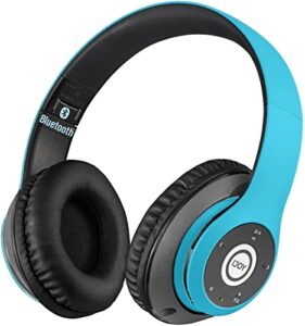 ijoy bluetooth headphones over ear, wireless and wired foldable headset built-in microphone, fm, micro sd card slot – (blue) adults kids boys
