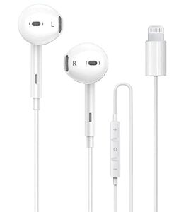 apple earbuds wired iphone headphones, earphones with lightning noise isolating [apple mfi certified] built-in microphone & volume control compatible with iphone 14/13/12/11/xr/xs/x/7/7 plus/8/8plus