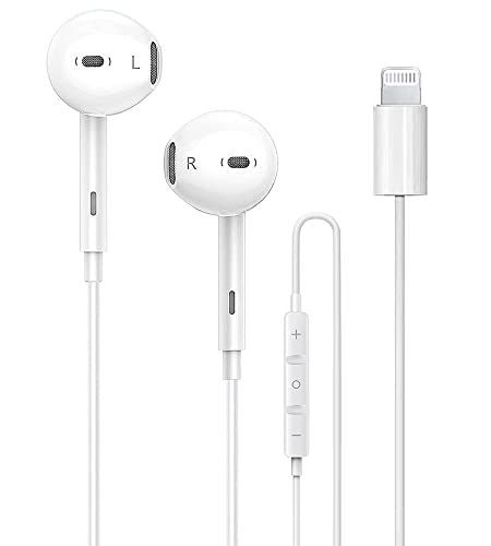 Apple Earbuds Wired iPhone Headphones, Earphones with Lightning Noise Isolating [Apple MFi Certified] Built-in Microphone & Volume Control Compatible with iPhone 14/13/12/11/XR/XS/X/7/7 Plus/8/8Plus