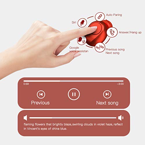 Bluetooth 5.0 Wireless Earbuds Super Portable True Wireless Stereo Headphones in Ear Deep Bass Built in Mic IPX6 Waterproof with Charging Case (Only 50g) 40H Playtime for Workout Running (Red)