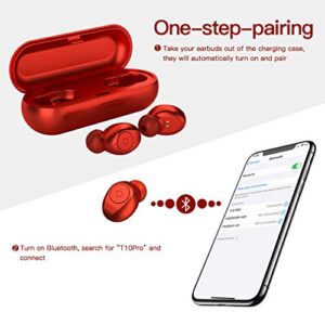 Bluetooth 5.0 Wireless Earbuds Super Portable True Wireless Stereo Headphones in Ear Deep Bass Built in Mic IPX6 Waterproof with Charging Case (Only 50g) 40H Playtime for Workout Running (Red)