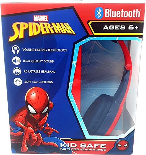 Spider Man Bluetooth Kid Safe Headphones Over The Ear Padded Cushions Flying on a Web Design