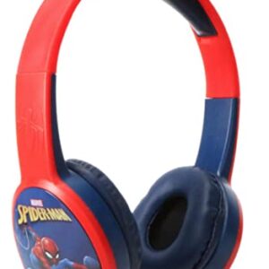 Spider Man Bluetooth Kid Safe Headphones Over The Ear Padded Cushions Flying on a Web Design