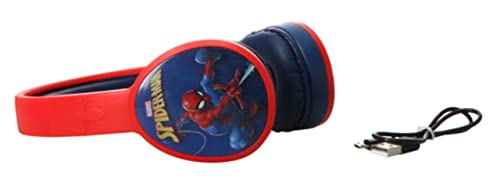 Spider Man Bluetooth Kid Safe Headphones Over The Ear Padded Cushions Flying on a Web Design