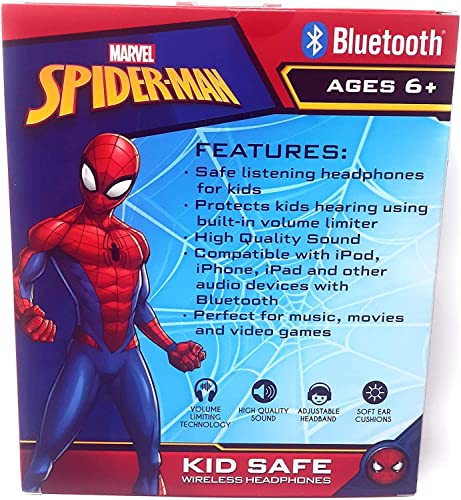 Spider Man Bluetooth Kid Safe Headphones Over The Ear Padded Cushions Flying on a Web Design