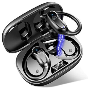 wireless earbud rulefiss bluetooth 5.3 headphones with dual led digital display 42hrs playtime, ip7 super waterproof running headphones with earhooks stereo sound wireless earphones with mic[2022 new]