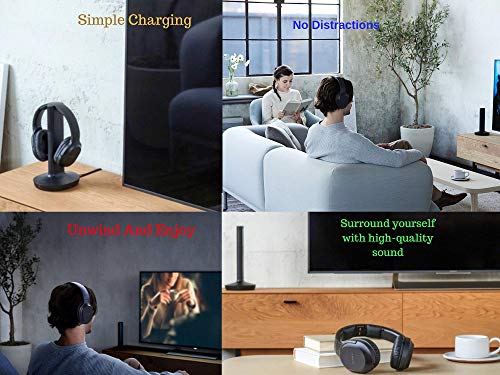 Sony Wireless Headphones for TV Watching (WHRF400R) with Transmitter Dock (TMRRF400) – 6-ft 3.5mm Stereo + NeeGo RCA Plug Y-Adapter for TV (Renewed)