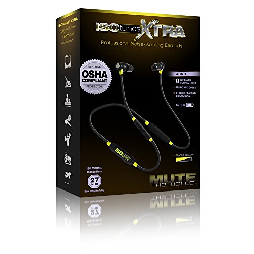 ISOtunes Xtra Bluetooth Earplug Headphones, 27 dB Noise Reduction Rating, 8 Hour Battery, Noise Cancelling Mic, OSHA Compliant Bluetooth Hearing Protector (Black & Yellow)