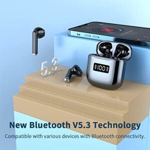 Wireless Earbuds, Bluetoth Earbuds Bluetooth 5.3 Headphones with 4 Mic, 2023 ear buds wireless Headphones, HiFi Stereo Noise Cancelling Bluetooth Earphones, LED Display, 25H Playtime for Sport Black