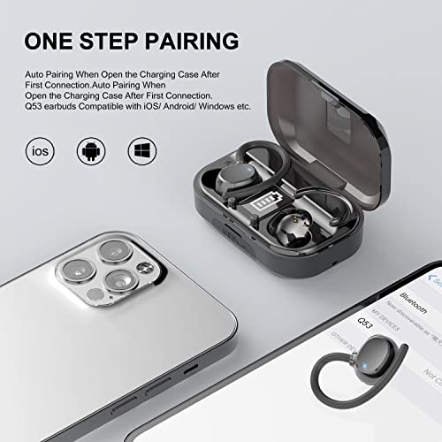 Wireless Earbuds Bluetooth 5.3 Headphones 48hrs Playtime Immersive Bass Bluetooth Earbuds IPX7 Waterproof Earphones with Earhooks Built-in Mic LED Display Headset for Sports Workout Gym Running Black